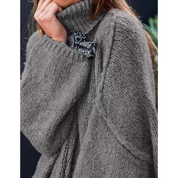 imagePRETTYGARDEN Womens Fall Turtleneck Sweaters Long Sleeve Chunky Knit Slouchy Pullover Sweater TopsGrey