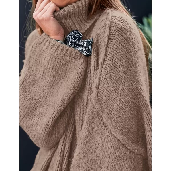 imagePRETTYGARDEN Womens Fall Turtleneck Sweaters Long Sleeve Chunky Knit Slouchy Pullover Sweater TopsKhaki