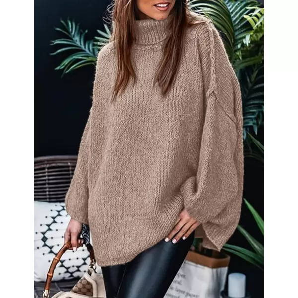 imagePRETTYGARDEN Womens Fall Turtleneck Sweaters Long Sleeve Chunky Knit Slouchy Pullover Sweater TopsKhaki