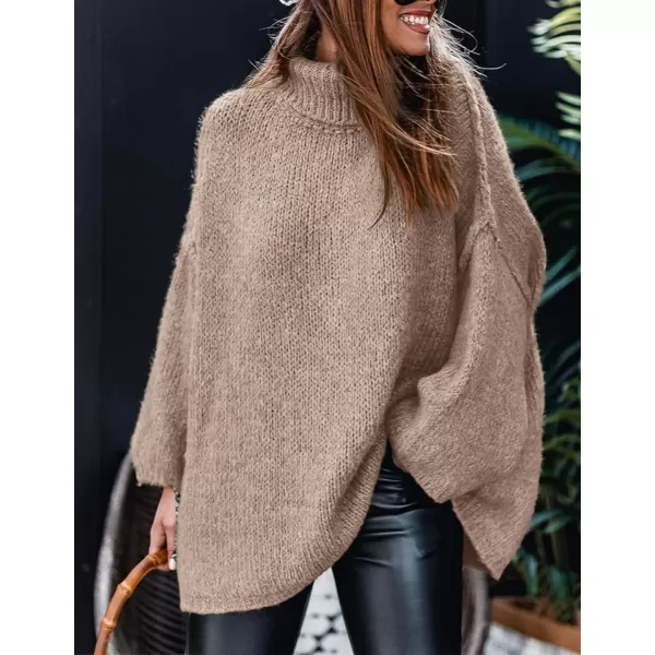 imagePRETTYGARDEN Womens Fall Turtleneck Sweaters Long Sleeve Chunky Knit Slouchy Pullover Sweater TopsKhaki