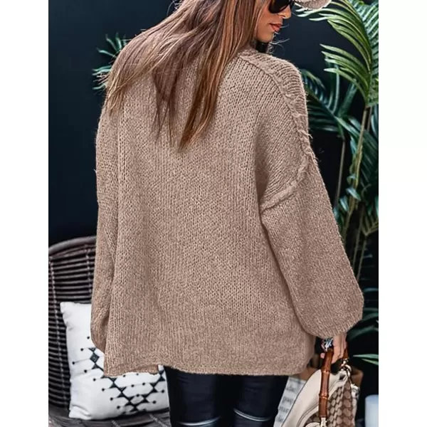 imagePRETTYGARDEN Womens Fall Turtleneck Sweaters Long Sleeve Chunky Knit Slouchy Pullover Sweater TopsKhaki