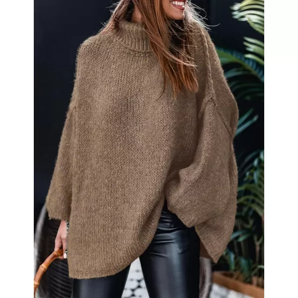 imagePRETTYGARDEN Womens Fall Turtleneck Sweaters Long Sleeve Chunky Knit Slouchy Pullover Sweater TopsLight Brown