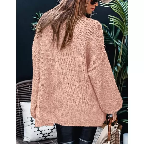 imagePRETTYGARDEN Womens Fall Turtleneck Sweaters Long Sleeve Chunky Knit Slouchy Pullover Sweater TopsLight Pink