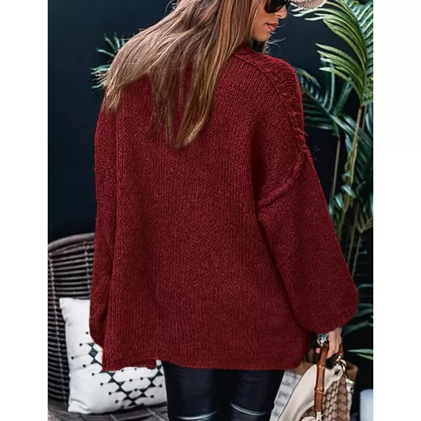 imagePRETTYGARDEN Womens Fall Turtleneck Sweaters Long Sleeve Chunky Knit Slouchy Pullover Sweater TopsWine Red