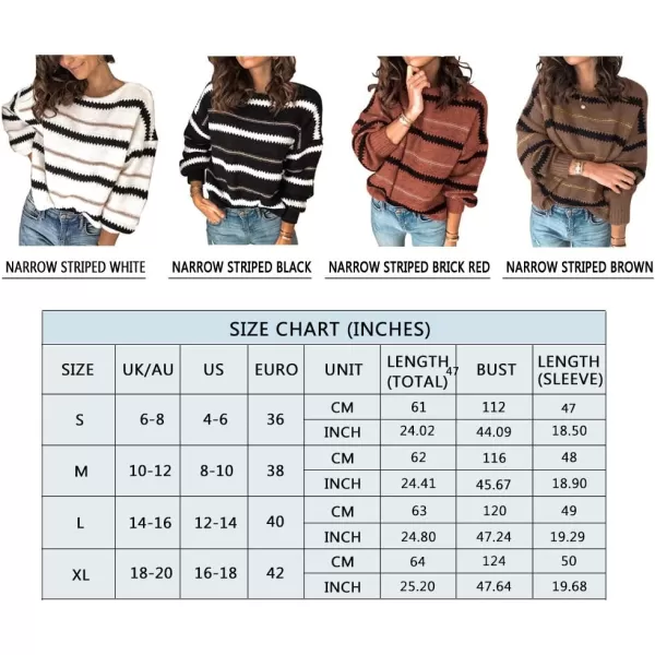 imagePRETTYGARDEN Womens Fashion Long Sleeve Striped Color Block Knitted Sweater Crew Neck Loose Pullover Jumper TopsNarrow Striped Brown