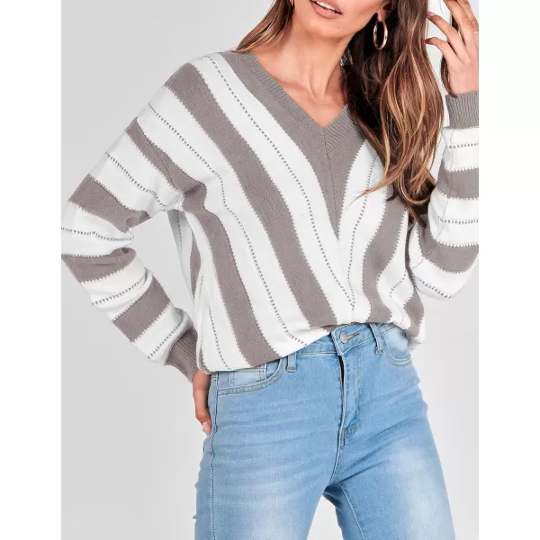 imagePRETTYGARDEN Womens Fashion Long Sleeve Striped Color Block Knitted Sweater Crew Neck Loose Pullover Jumper TopsStriped Grey
