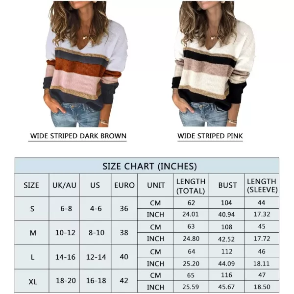 imagePRETTYGARDEN Womens Fashion Long Sleeve Striped Color Block Knitted Sweater Crew Neck Loose Pullover Jumper TopsWide Striped Pink
