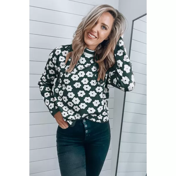 imagePRETTYGARDEN Womens Knit Sweater Casual Crewneck Long Sleeve Floral Print Lightweight Pullover SweatshirtArmy Green