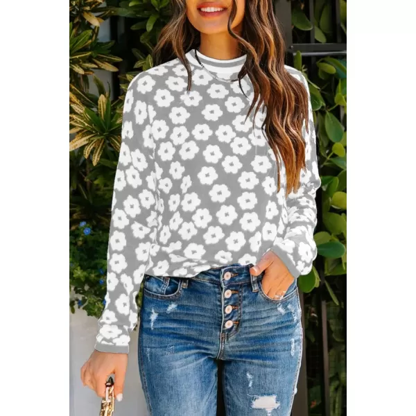 imagePRETTYGARDEN Womens Knit Sweater Casual Crewneck Long Sleeve Floral Print Lightweight Pullover SweatshirtGrey