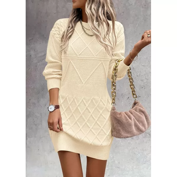 imagePRETTYGARDEN Womens Long Sleeve Short Sweater Dress Chunky Ribbed Knit Tunic Pullover Oversized Fall SweatersApricot