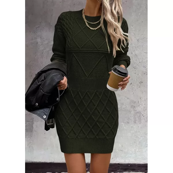 imagePRETTYGARDEN Womens Long Sleeve Short Sweater Dress Chunky Ribbed Knit Tunic Pullover Oversized Fall SweatersArmy Green