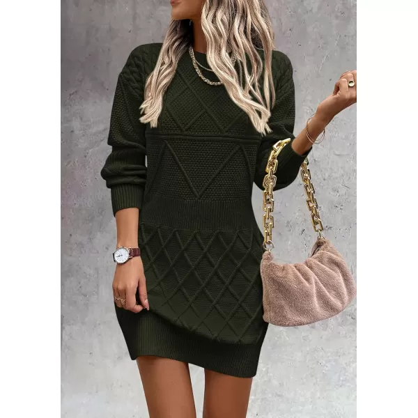 imagePRETTYGARDEN Womens Long Sleeve Short Sweater Dress Chunky Ribbed Knit Tunic Pullover Oversized Fall SweatersArmy Green