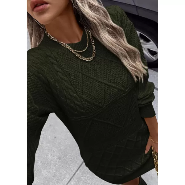 imagePRETTYGARDEN Womens Long Sleeve Short Sweater Dress Chunky Ribbed Knit Tunic Pullover Oversized Fall SweatersArmy Green