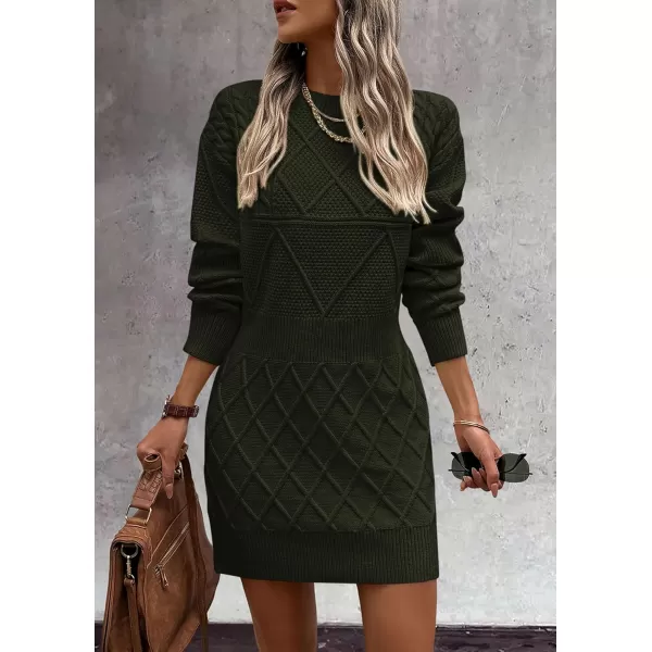 imagePRETTYGARDEN Womens Long Sleeve Short Sweater Dress Chunky Ribbed Knit Tunic Pullover Oversized Fall SweatersArmy Green