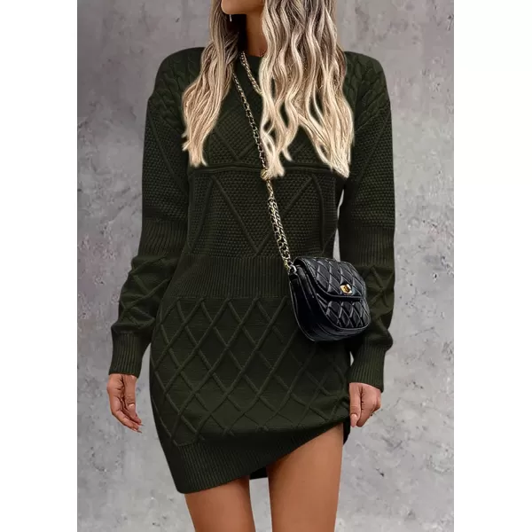 imagePRETTYGARDEN Womens Long Sleeve Short Sweater Dress Chunky Ribbed Knit Tunic Pullover Oversized Fall SweatersArmy Green