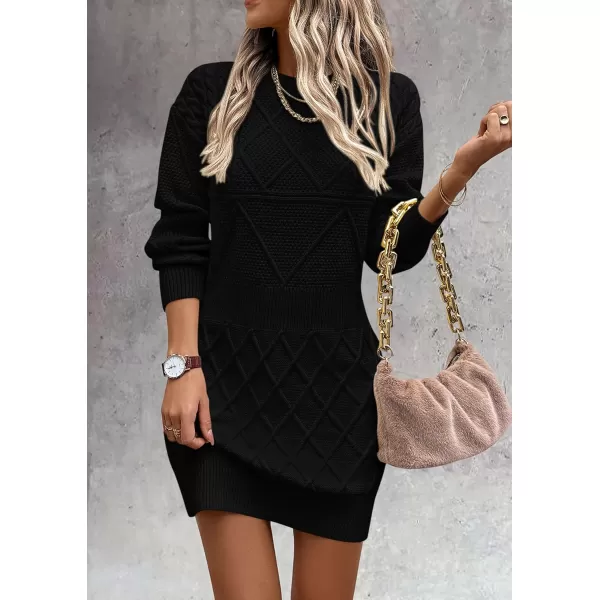 imagePRETTYGARDEN Womens Long Sleeve Short Sweater Dress Chunky Ribbed Knit Tunic Pullover Oversized Fall SweatersBlack