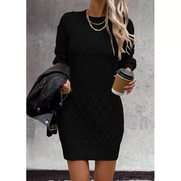 imagePRETTYGARDEN Womens Long Sleeve Short Sweater Dress Chunky Ribbed Knit Tunic Pullover Oversized Fall SweatersBlack