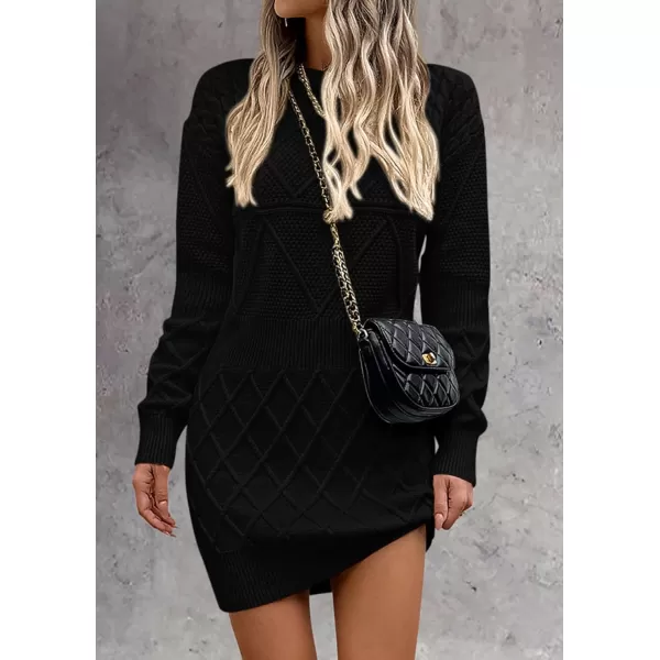 imagePRETTYGARDEN Womens Long Sleeve Short Sweater Dress Chunky Ribbed Knit Tunic Pullover Oversized Fall SweatersBlack