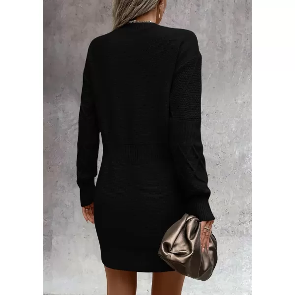 imagePRETTYGARDEN Womens Long Sleeve Short Sweater Dress Chunky Ribbed Knit Tunic Pullover Oversized Fall SweatersBlack