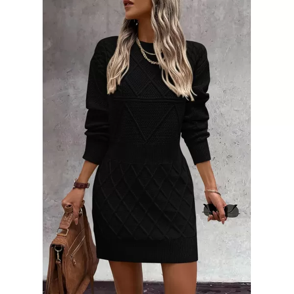 imagePRETTYGARDEN Womens Long Sleeve Short Sweater Dress Chunky Ribbed Knit Tunic Pullover Oversized Fall SweatersBlack