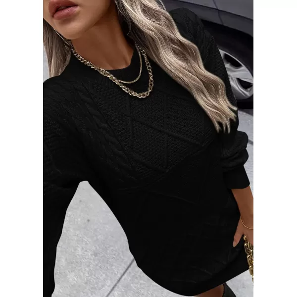 imagePRETTYGARDEN Womens Long Sleeve Short Sweater Dress Chunky Ribbed Knit Tunic Pullover Oversized Fall SweatersBlack