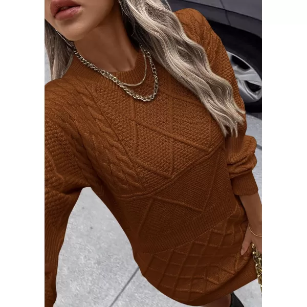 imagePRETTYGARDEN Womens Long Sleeve Short Sweater Dress Chunky Ribbed Knit Tunic Pullover Oversized Fall SweatersCaramel