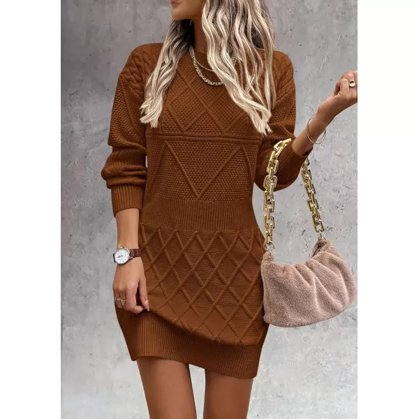imagePRETTYGARDEN Womens Long Sleeve Short Sweater Dress Chunky Ribbed Knit Tunic Pullover Oversized Fall SweatersCaramel