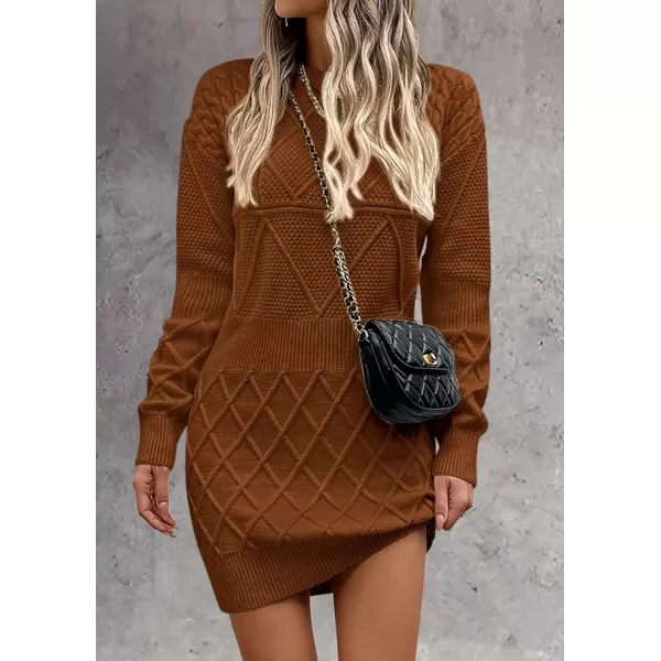 imagePRETTYGARDEN Womens Long Sleeve Short Sweater Dress Chunky Ribbed Knit Tunic Pullover Oversized Fall SweatersCaramel