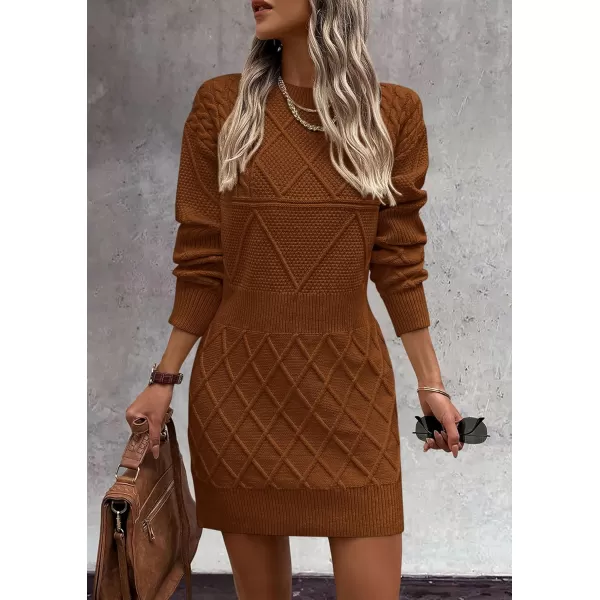imagePRETTYGARDEN Womens Long Sleeve Short Sweater Dress Chunky Ribbed Knit Tunic Pullover Oversized Fall SweatersCaramel