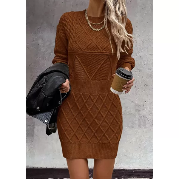 imagePRETTYGARDEN Womens Long Sleeve Short Sweater Dress Chunky Ribbed Knit Tunic Pullover Oversized Fall SweatersCaramel