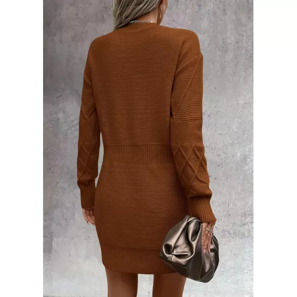 imagePRETTYGARDEN Womens Long Sleeve Short Sweater Dress Chunky Ribbed Knit Tunic Pullover Oversized Fall SweatersCaramel