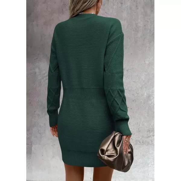 imagePRETTYGARDEN Womens Long Sleeve Short Sweater Dress Chunky Ribbed Knit Tunic Pullover Oversized Fall SweatersDark Green
