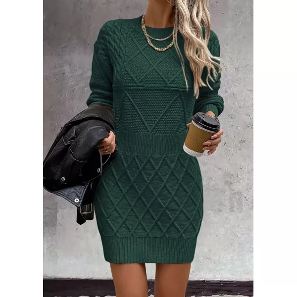 imagePRETTYGARDEN Womens Long Sleeve Short Sweater Dress Chunky Ribbed Knit Tunic Pullover Oversized Fall SweatersDark Green
