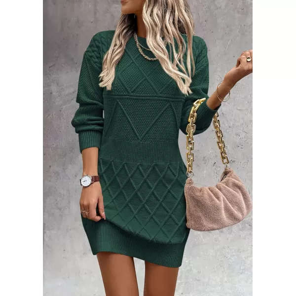 imagePRETTYGARDEN Womens Long Sleeve Short Sweater Dress Chunky Ribbed Knit Tunic Pullover Oversized Fall SweatersDark Green