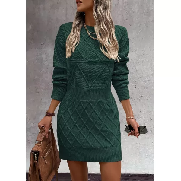 imagePRETTYGARDEN Womens Long Sleeve Short Sweater Dress Chunky Ribbed Knit Tunic Pullover Oversized Fall SweatersDark Green