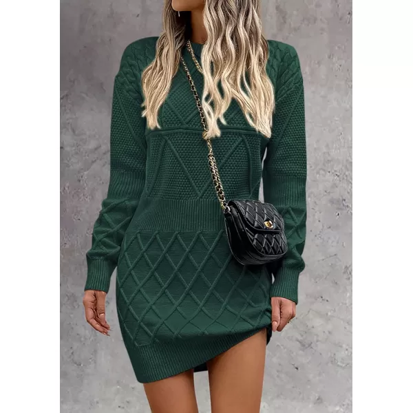 imagePRETTYGARDEN Womens Long Sleeve Short Sweater Dress Chunky Ribbed Knit Tunic Pullover Oversized Fall SweatersDark Green