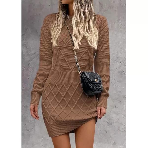 imagePRETTYGARDEN Womens Long Sleeve Short Sweater Dress Chunky Ribbed Knit Tunic Pullover Oversized Fall SweatersLight Camel