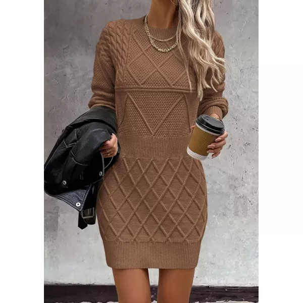 imagePRETTYGARDEN Womens Long Sleeve Short Sweater Dress Chunky Ribbed Knit Tunic Pullover Oversized Fall SweatersLight Camel