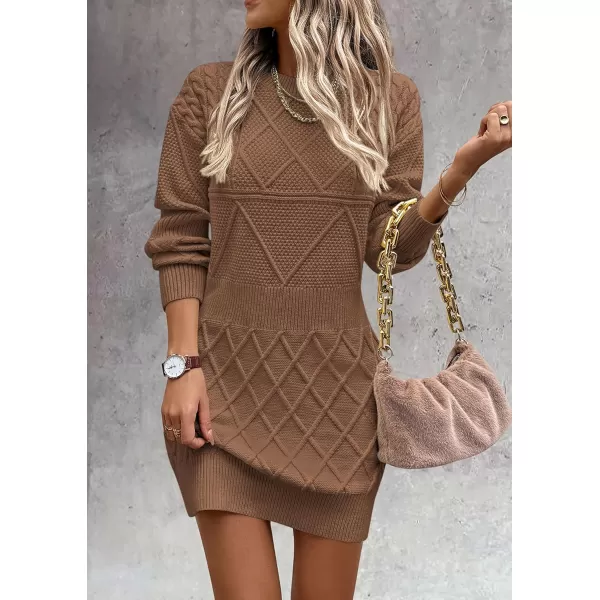 imagePRETTYGARDEN Womens Long Sleeve Short Sweater Dress Chunky Ribbed Knit Tunic Pullover Oversized Fall SweatersLight Camel