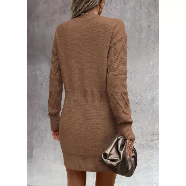 imagePRETTYGARDEN Womens Long Sleeve Short Sweater Dress Chunky Ribbed Knit Tunic Pullover Oversized Fall SweatersLight Camel