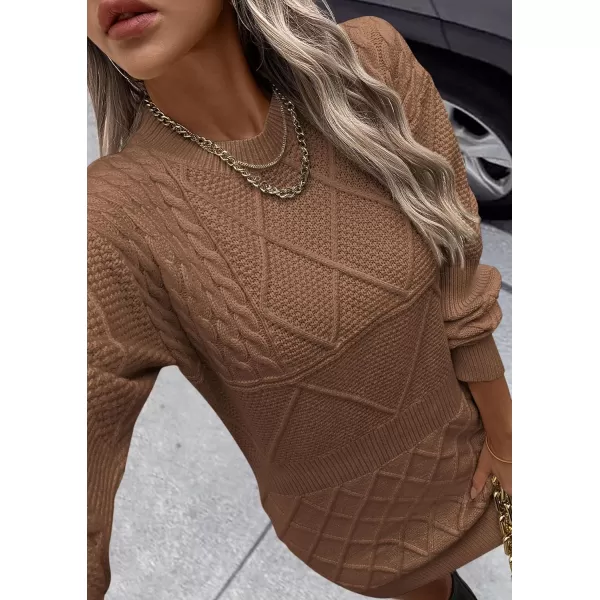 imagePRETTYGARDEN Womens Long Sleeve Short Sweater Dress Chunky Ribbed Knit Tunic Pullover Oversized Fall SweatersLight Camel