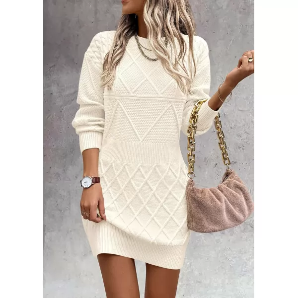 imagePRETTYGARDEN Womens Long Sleeve Short Sweater Dress Chunky Ribbed Knit Tunic Pullover Oversized Fall SweatersWhite