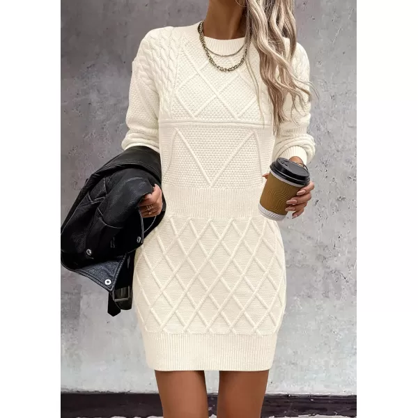 imagePRETTYGARDEN Womens Long Sleeve Short Sweater Dress Chunky Ribbed Knit Tunic Pullover Oversized Fall SweatersWhite