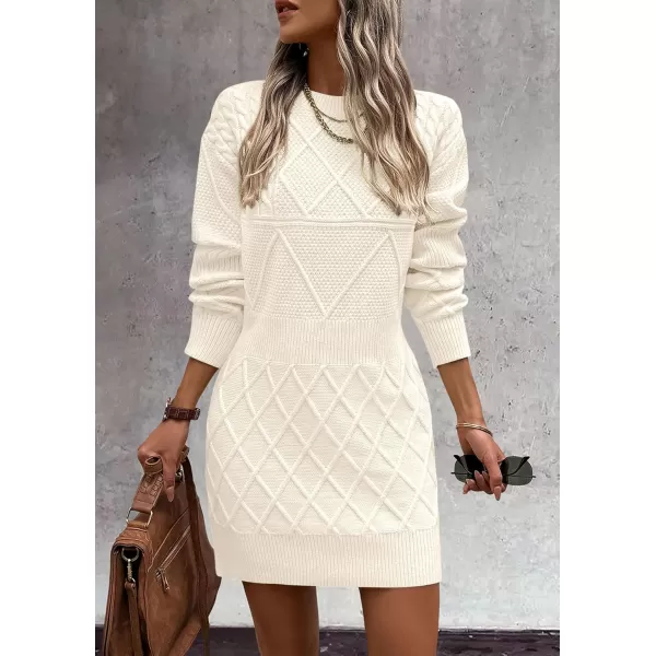 imagePRETTYGARDEN Womens Long Sleeve Short Sweater Dress Chunky Ribbed Knit Tunic Pullover Oversized Fall SweatersWhite