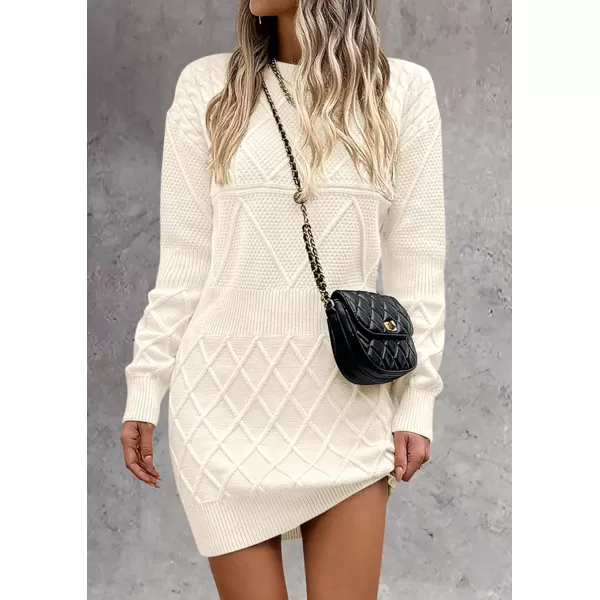 imagePRETTYGARDEN Womens Long Sleeve Short Sweater Dress Chunky Ribbed Knit Tunic Pullover Oversized Fall SweatersWhite
