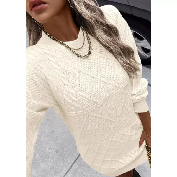 imagePRETTYGARDEN Womens Long Sleeve Short Sweater Dress Chunky Ribbed Knit Tunic Pullover Oversized Fall SweatersWhite
