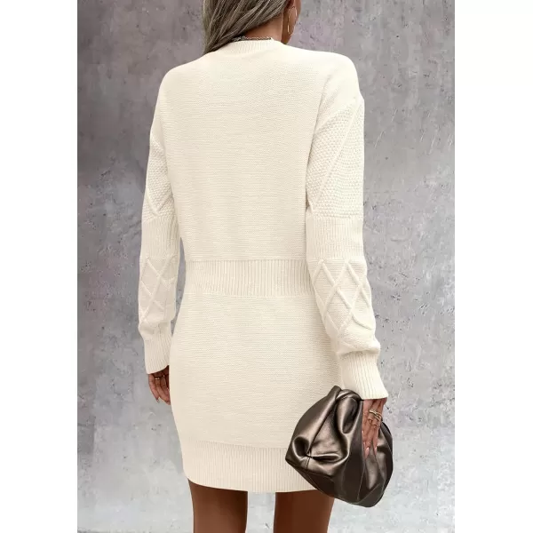 imagePRETTYGARDEN Womens Long Sleeve Short Sweater Dress Chunky Ribbed Knit Tunic Pullover Oversized Fall SweatersWhite