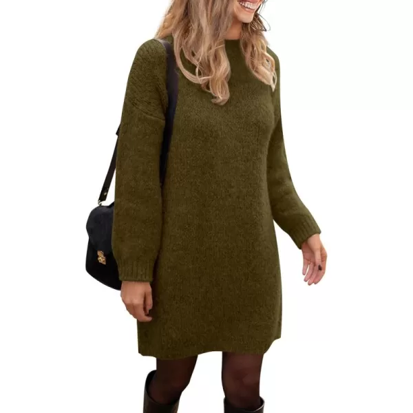 imagePRETTYGARDEN Womens 2024 Fall Knit Pullover Sweaters Long Sleeve Crewneck Oversized Loose Short Sweater DressArmy Green