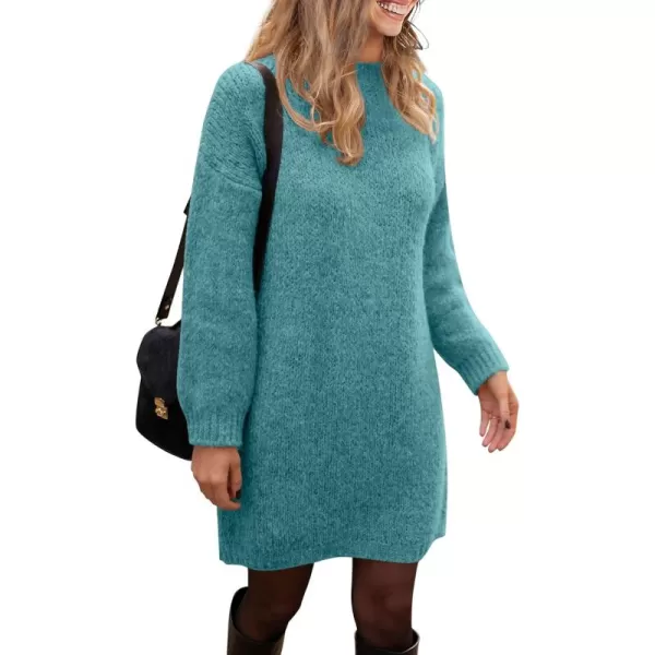 imagePRETTYGARDEN Womens 2024 Fall Knit Pullover Sweaters Long Sleeve Crewneck Oversized Loose Short Sweater DressBlue Green