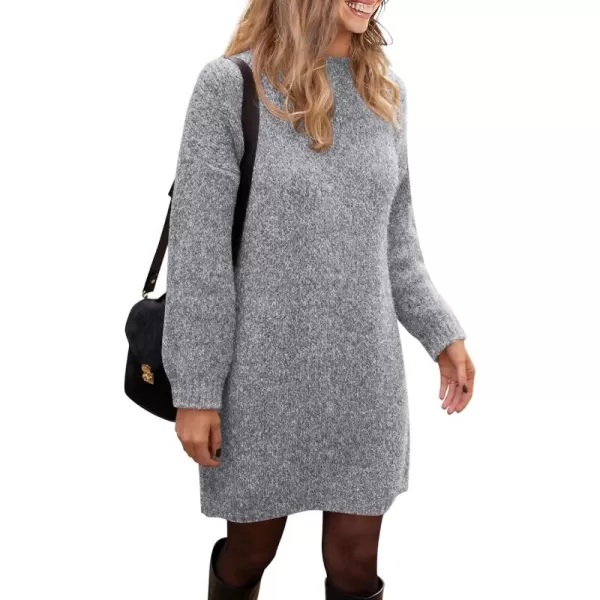 imagePRETTYGARDEN Womens 2024 Fall Knit Pullover Sweaters Long Sleeve Crewneck Oversized Loose Short Sweater DressGrey